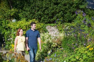 Couple walking in garden